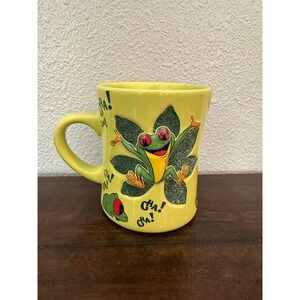 Rainforest Cafe Cha Cha Red Eyed Tree Frog Yellow Ceramic Coffee Mug Souvenir